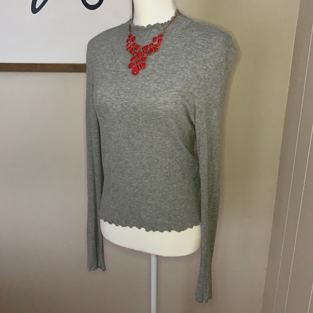 grey lettuce edge mock neck top